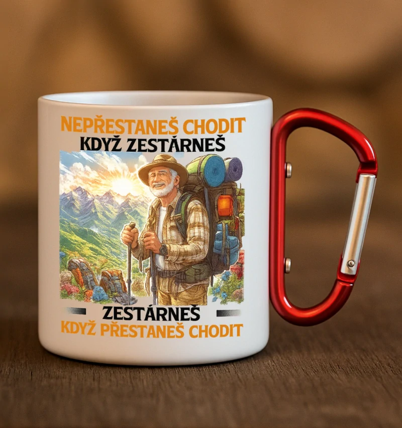 Plechový hrnek - „Nepřestaneš chodit“ - 300 ml s karabinou