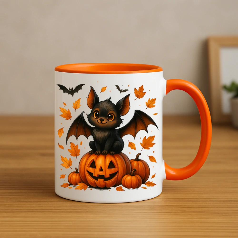 Halloween hrnek – Roztomilý netopýr na dýni
