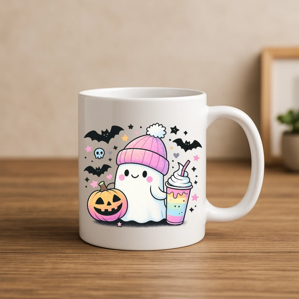 Halloween hrnek – Pastelový duch s dýní