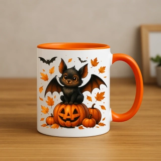 Halloween hrnek – Roztomilý netopýr na dýni