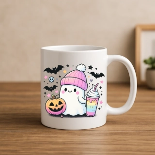 Halloween hrnek – Pastelový duch s dýní